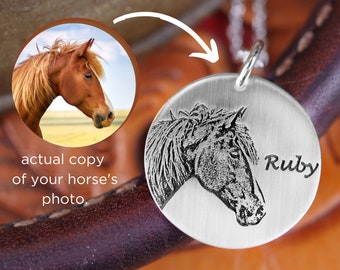 Horse Portrait Necklace • Horse Jewelry Necklace Personalized • Engraved Horse Photo • Memorial Horse Necklace • Horse Loss Gift Jewelry