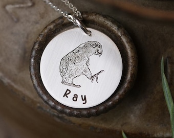 Pet Portrait Jewelry Necklace • Pet photo Jewelry Necklace • Engraved Pet Photo • Memorial Pet Necklace • Bird Loss Jewelry • Pet Loss