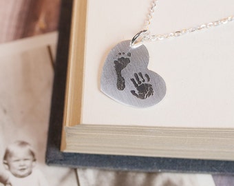 Actual Footprint Necklace • Actual Handwriting Heart Jewelry • Memorial Gift • Memorial Charm • Grief Gift•  Loss Gift •Gift for Mom