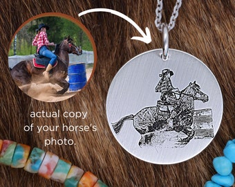 Horse Portrait Necklace • Horse Jewelry Necklace Personalized • Engraved Horse Photo • Memorial Horse Necklace • Horse Loss Gift Jewelry