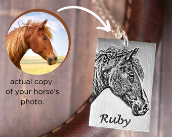 Horse Portrait Necklace • Horse Jewelry Necklace Personalized • Engraved Horse Photo • Memorial Horse Necklace • Horse Loss Gift Jewelry