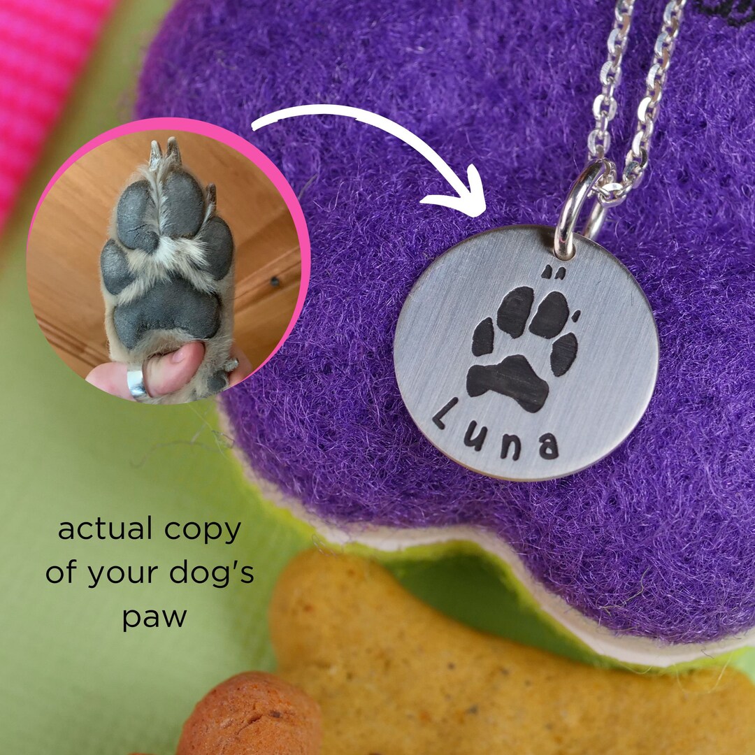 Real Dog Paw Print Necklace • Actual Dog or Cat Pawprint Jewelry • Engraved Custom Personalized ...