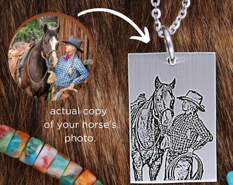 Horse Portrait Necklace • Horse Jewelry Necklace Personalized • Engraved Horse Photo • Memorial Horse Necklace • Horse Loss Gift Jewelry