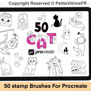 50 Cats Procreate Stamps Brush set | Cats Digital Stamp Brush set for Procreate | Commercial License Included