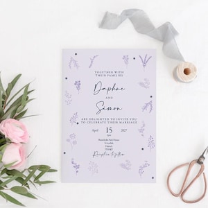 Invitación de boda lila / Invitación de boda con impresión de lujo / Tarjeta de boda romántica / Papelería floral para boda