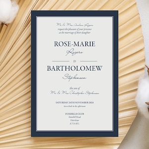 Faire-part de mariage bleu et blanc | Faire-part de mariage imprimé de luxe | carte de mariage minimaliste | Papeterie de mariage formel