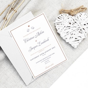 Faire-part de mariage en or rose | Faire-part de mariage imprimé de luxe | carte de mariage minimaliste | Papeterie de mariage romantique