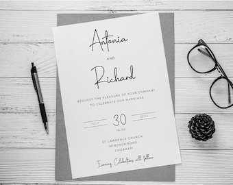 Minimalistisk kalligrafi bröllopsinbjudan | Modern formell inbjudan
