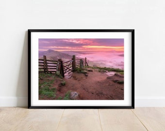 Mam Tor Photo Peak District Print Landscape Photography - Photo of Mam Tor Gate - English Countryside Print - Winter Sunrise Cloud Inversion