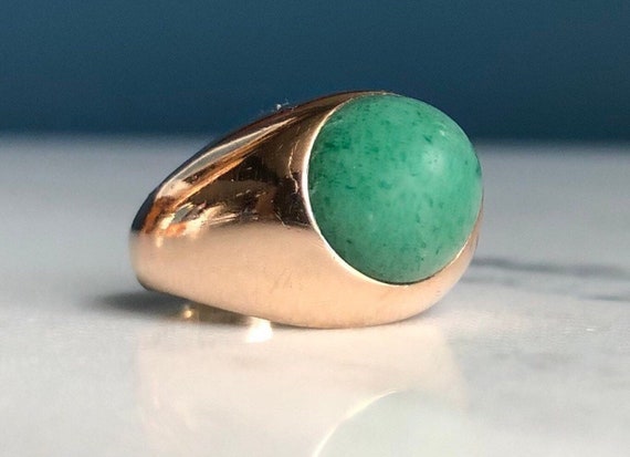 Vintage 14K Solid Yellow Gold “Extra” Dome Jade R… - image 1