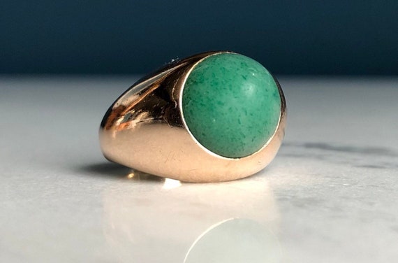 Vintage 14K Solid Yellow Gold “Extra” Dome Jade R… - image 10