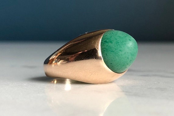 Vintage 14K Solid Yellow Gold “Extra” Dome Jade R… - image 3