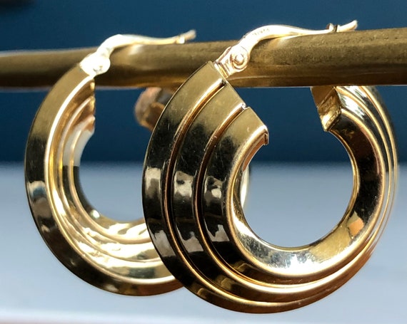 14k Yellow Gold, Vintage Mid-Century, Hoop Earrin… - image 5