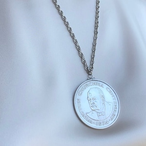 Vintage Sterling Winston Churchill Coin Necklace