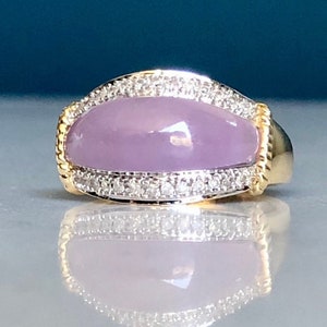 14k Yellow Gold, Lavender Jadeite & Diamond Ring.
