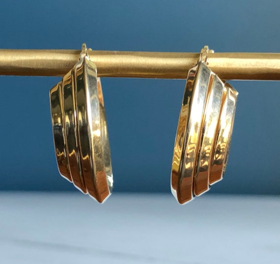 14k Yellow Gold, Vintage Mid-Century, Hoop Earrin… - image 7