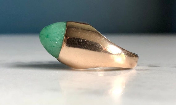 Vintage 14K Solid Yellow Gold “Extra” Dome Jade R… - image 8