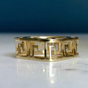 Vintage 14k Yellow Gold, Cut Out Greek Key Design Band