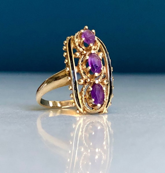 14k Yellow Gold, Vintage Ornate Amethyst Statement