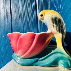 Vintage 50s Japan Ceramic Yellow Bird Planter