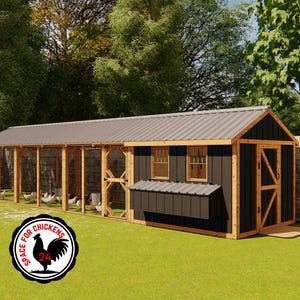 8 x 34 Planos de galinheiro - Planos de galinheiro DIY com corrida - Planos de corrida de frango DIY - Planos de galinheiro e corrida - Planos de galinheiro 24-30 galinhas
