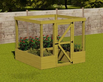 Planos de bancal elevado con cerca de 8x8 - Plano de bancal elevado - Bancal elevado a prueba de ciervos - Instrucciones paso a paso