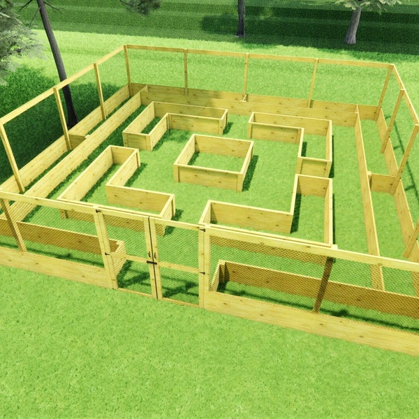 32×32 Large Raised Garden Bed With Fence Plans-Sheltered Garden