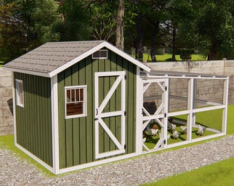 Large Chicken Coop Plans for 20 Chickens, Walk In Coop and Run Design-PDF