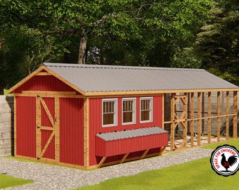 Large Chicken Coop Plans with Run: Coop for 24-30 Chickens (PDF Download) DIY