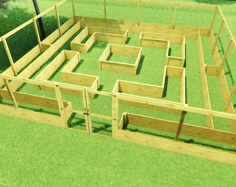 Cama de jardín elevada grande de 32 × 32 con planos de cerca: jardín protegido