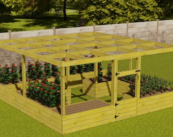 16x16 Raised Garden Bed with Fence Plans (PDF Download)