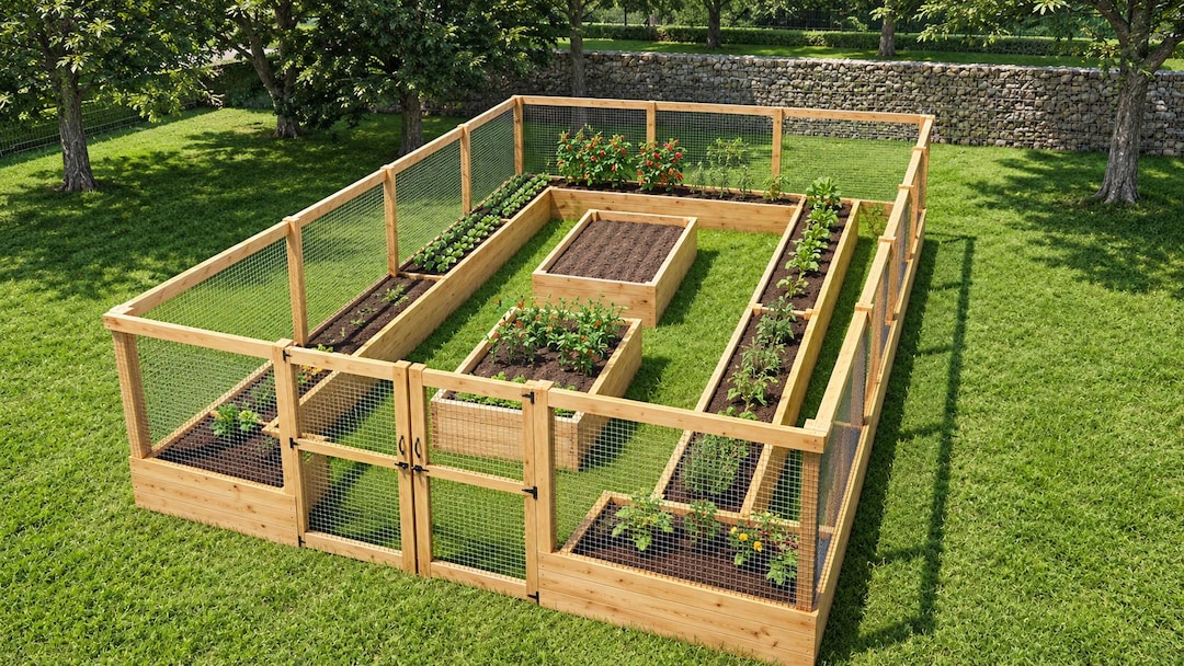 16×32 Large Raised Garden Bed With Fence Plans-sheltered Garden - Etsy