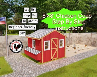 Chicken Coop Plans 8ftx8ft , PDF Instant Download , for 20-25 Chickens