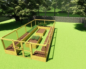 16×32 Large Raised Garden Bed With Fence Plans-Sheltered Garden