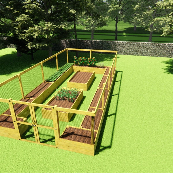 Grand lit de jardin surélevé 16 × 32 avec plans de clôture-Jardin abrité