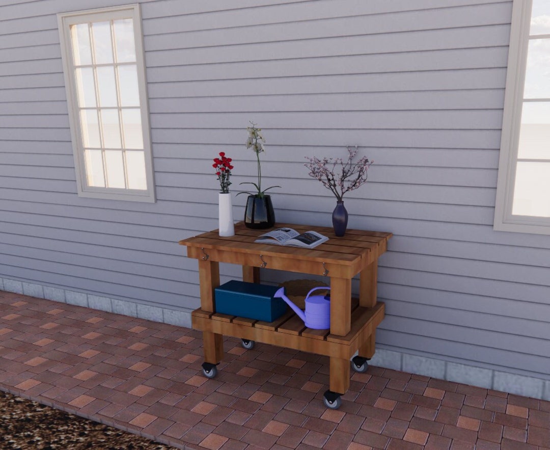 Wheeled Outdoor Potting Bench Plan Garden Potting Table Etsy