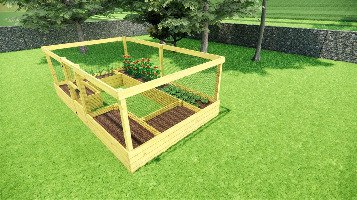 Raised Garden Bed With Deer Fence Plans 1016 Etsy