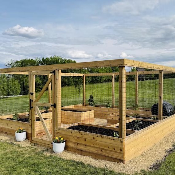 Enclosed Raised Garden Bed with Fence Plans (PDF Download) 16x16