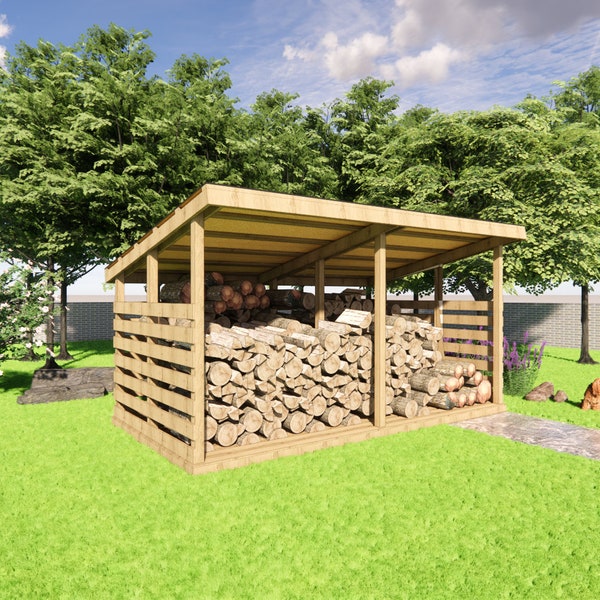 5 Firewood shed plans  4×6 / 4×12 / 4×16 / 8×12 / 8×16