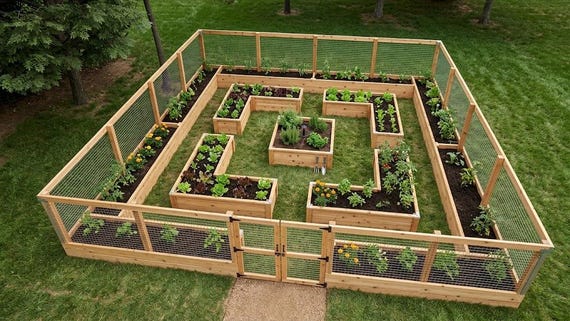 Large Raised Garden Bed with Fence Plans (32ft x32 ft) (PDF Download)