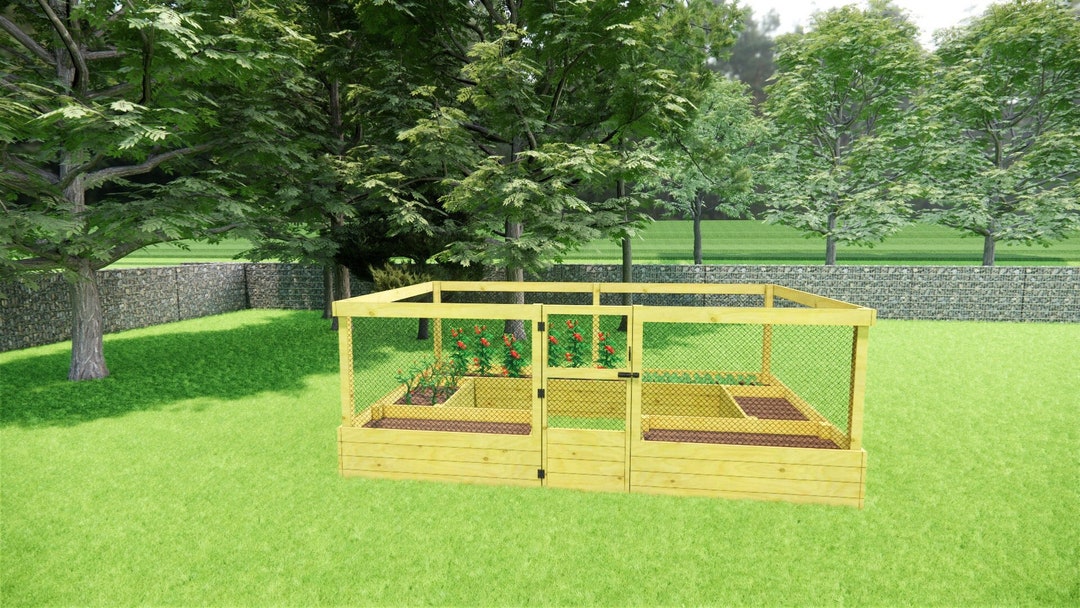Raised Garden Bed With Deer Fence Plans 1016 Etsy