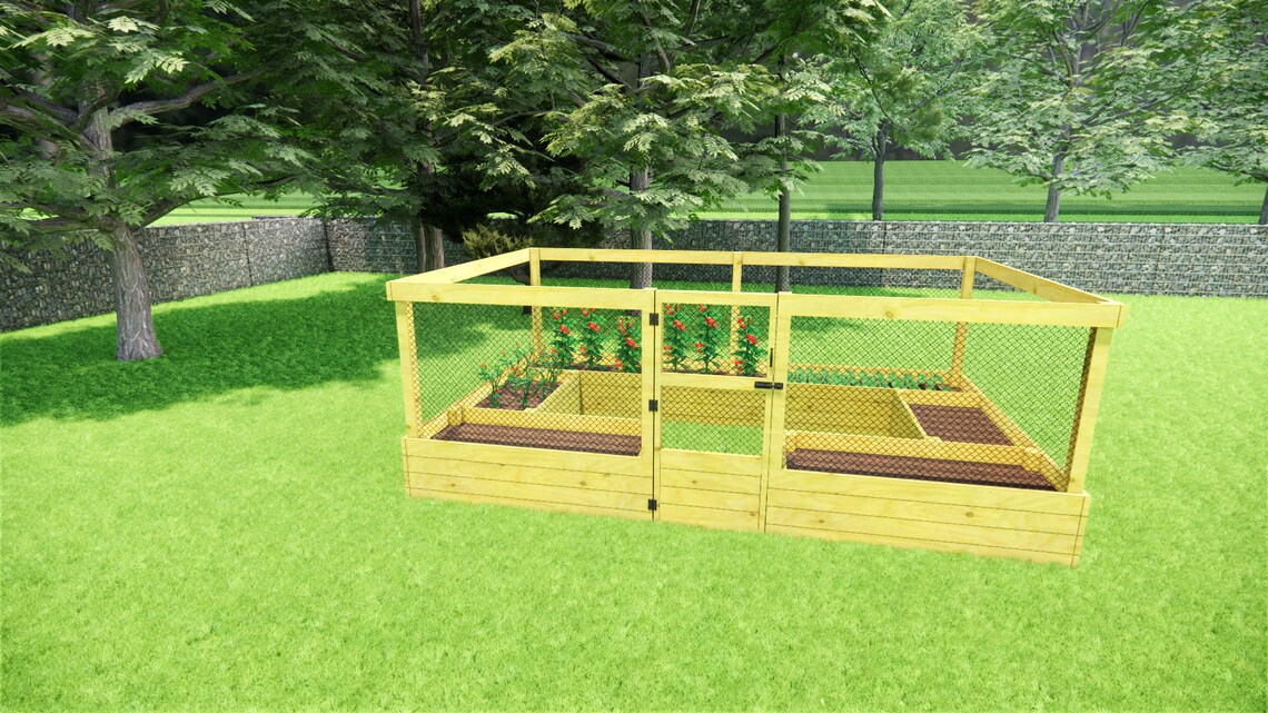 Raised Garden Bed With Deer Fence Plans 1016 Etsy