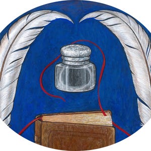 Escritor y autor, pintado a mano, original y impresión artística de la pintura, regalo para autores, lectores y fanáticos de los libros. imagen 4