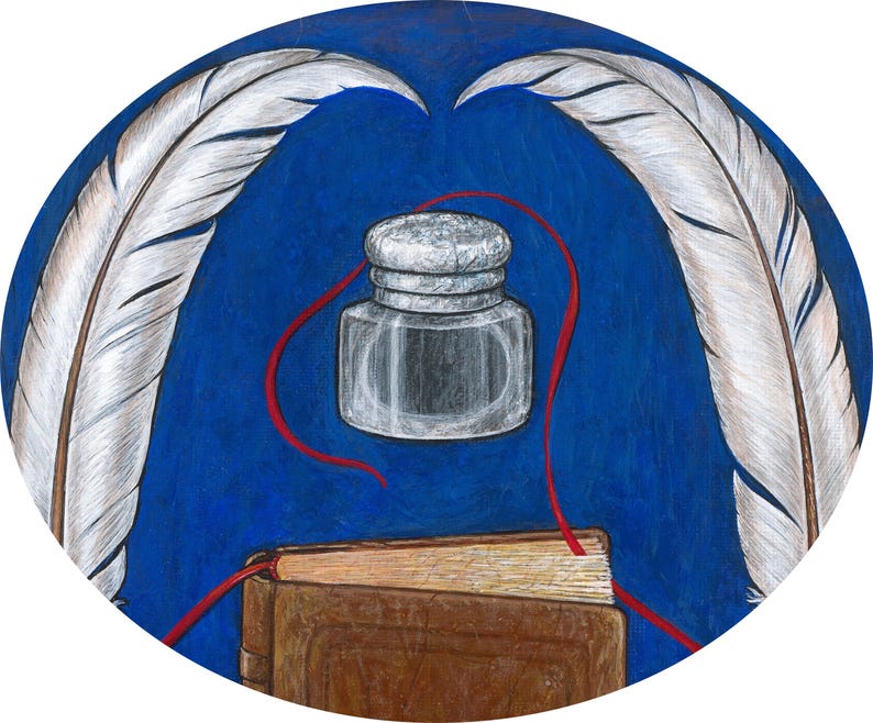 Escritor y autor, pintado a mano, original y impresión artística de la pintura, regalo para autores, lectores y fanáticos de los libros. imagen 4