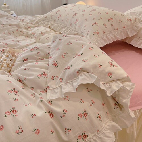 Pink Floral 100 Cotton Duvet Cover Set Cute Floral Girlish Etsy