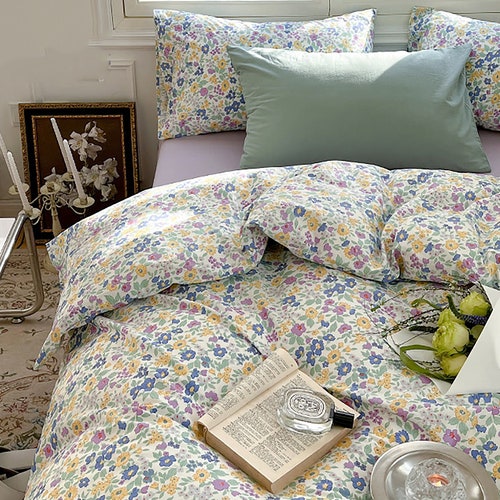 Floral Purple Cotton Duvet Cover Set Fresh Floral Bedding Set Etsy