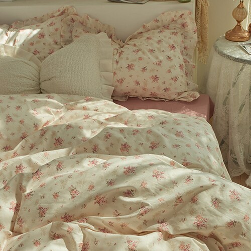 Pink Floral Ruffled Duvet Cover Set Cotton Bedding Sets Etsy