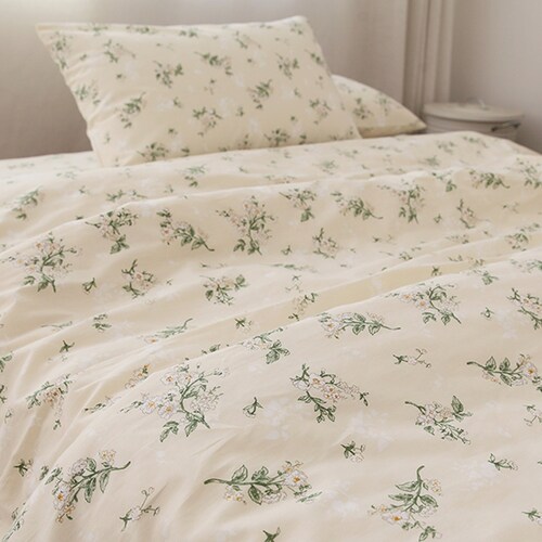Floral Green and White Cotton Duvet Cover Set Flower Bedding Etsy