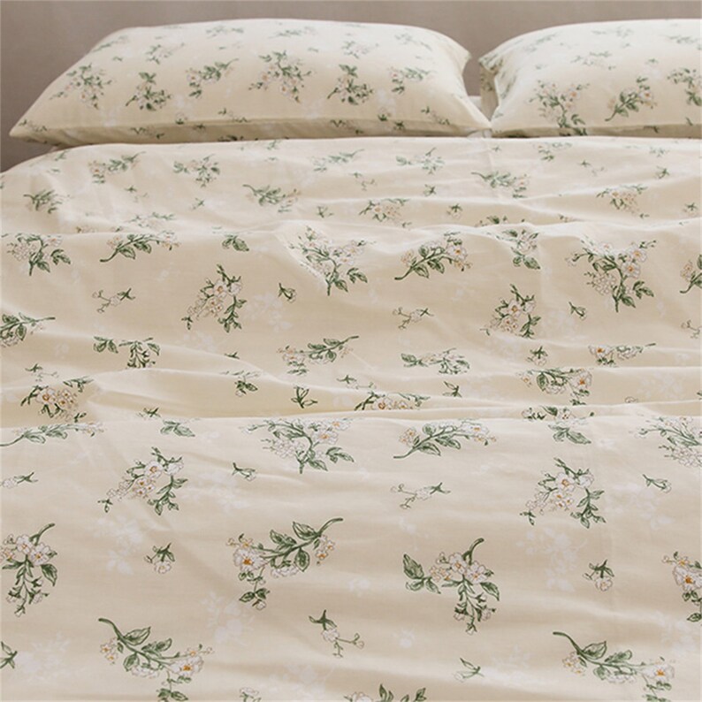 100 Cotton Beige Floral Duvet Cover Set Dorm Bedding Set for Etsy