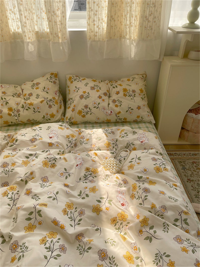 Fresh Yellow Floral Duvet Cover Set 100 Cotton Duvet Cover Etsy